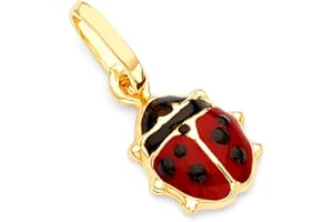THE WORLD JEWELRY CENTER 14k REAL Yellow Gold Lady Bug Enamel Charm Pendant