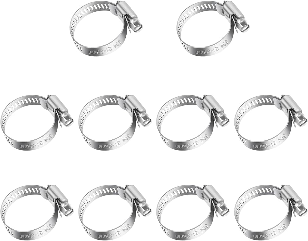 Leryati 10Pcs 21-38mm Stainless Steel Hose Clips Worm Drive Clamps