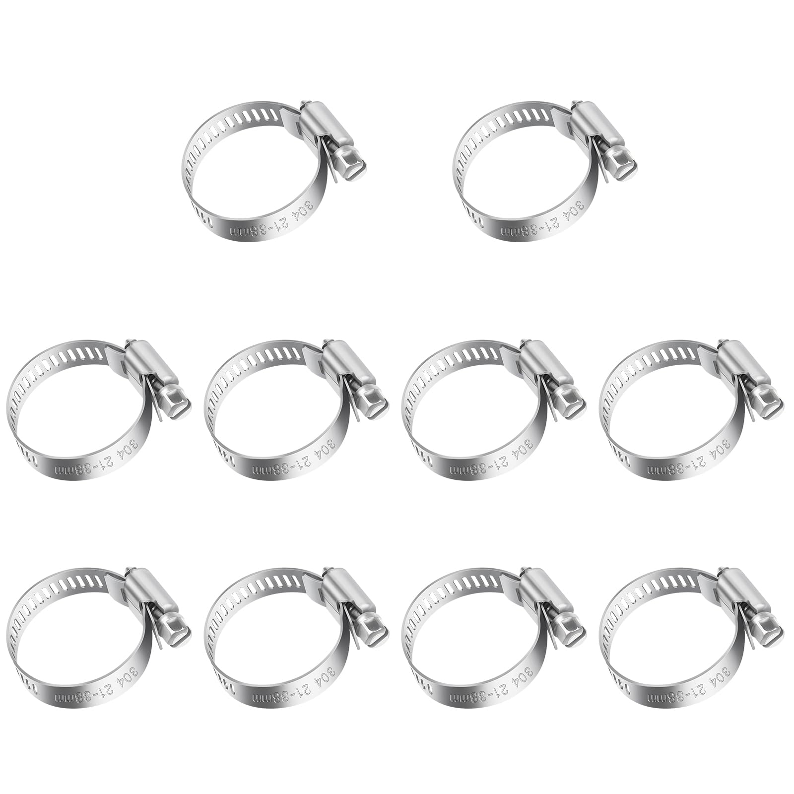 10 Pcs Hose Clips 21-38mm, Leryati Small Hose Pipe Clips Clamps, 304 Stainless Steel Screws Clips Worm Drive Pipe Clip for Workholding Devices Tube Pipe Clamps