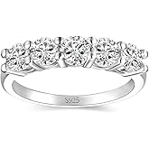 SUNFEEL 5-Stone Moissanite Rings for Women 1.5CT D Color VVS1 Sterling Silver with 18K Gold Plating Moissanite Wedding Bands Stackable Rings Moissanite Engagement Promise Ring