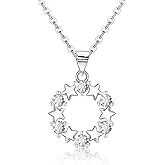 Star Necklace for Women S925 Sterling Silver Cubic Zirconia Star Wreath Round Pendant Necklace Hypoallergenic Adjustable Chain Necklaces Celestial Jewelry Gifts for Women Christmas Mom Girlfriend