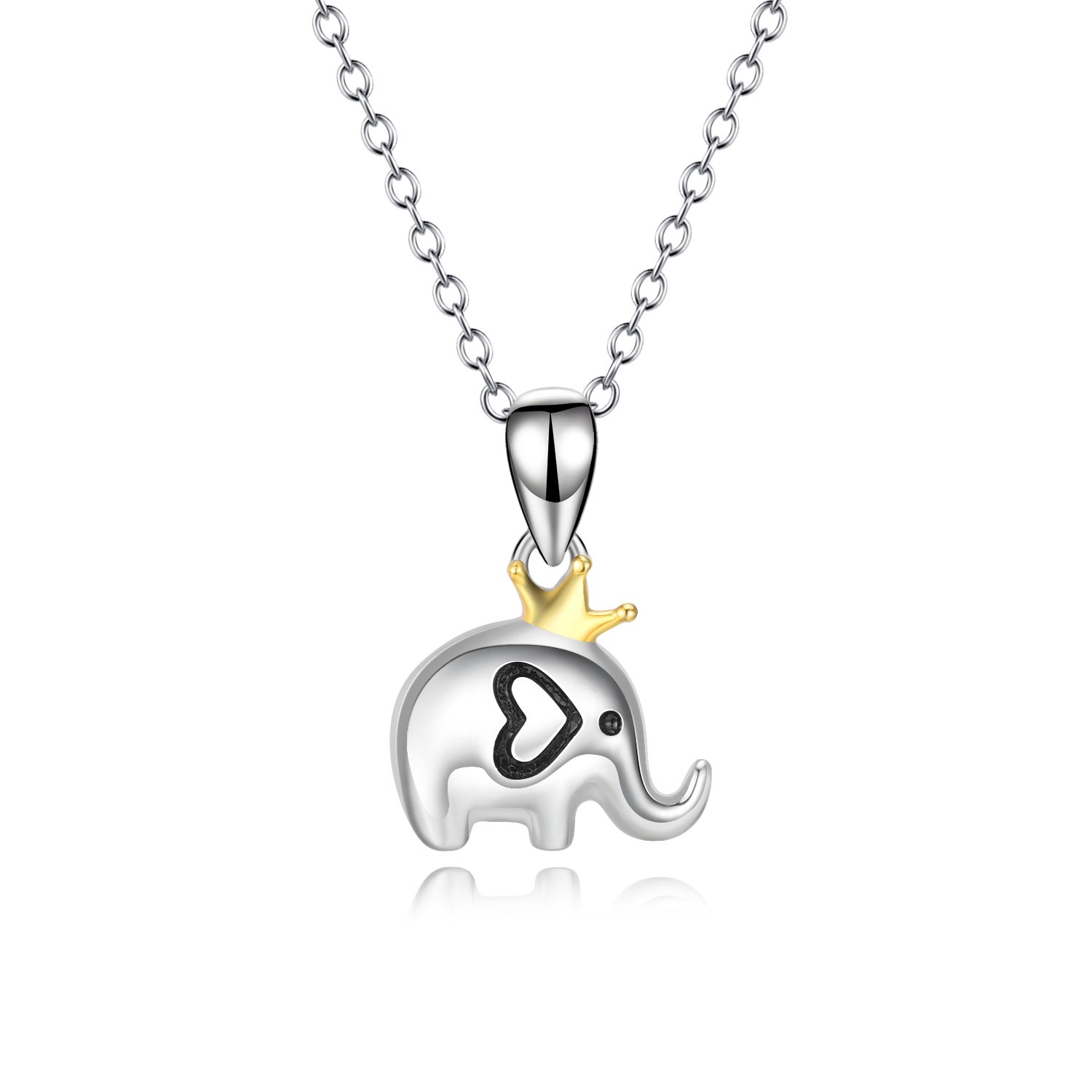 POPLYKE Sterling Silver Princess Crown Elephant Pendant Necklace for Women Girls (Princess Crown Elephant Pendant Necklace)