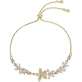 Frigotine Dainty Gold Flower Bracelets for Women, Trendy Sparkly Adjustable Non Tarnish Box Chain Opal Marquise Rhinestone Slider Bracelet Spring Prom Holiday Jewelry Gift