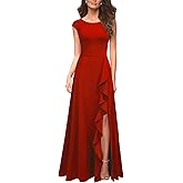 MUSHARE Women's Cocktail Dresses with Pockets Ruffled Sexy Split Party Long Formal Dress