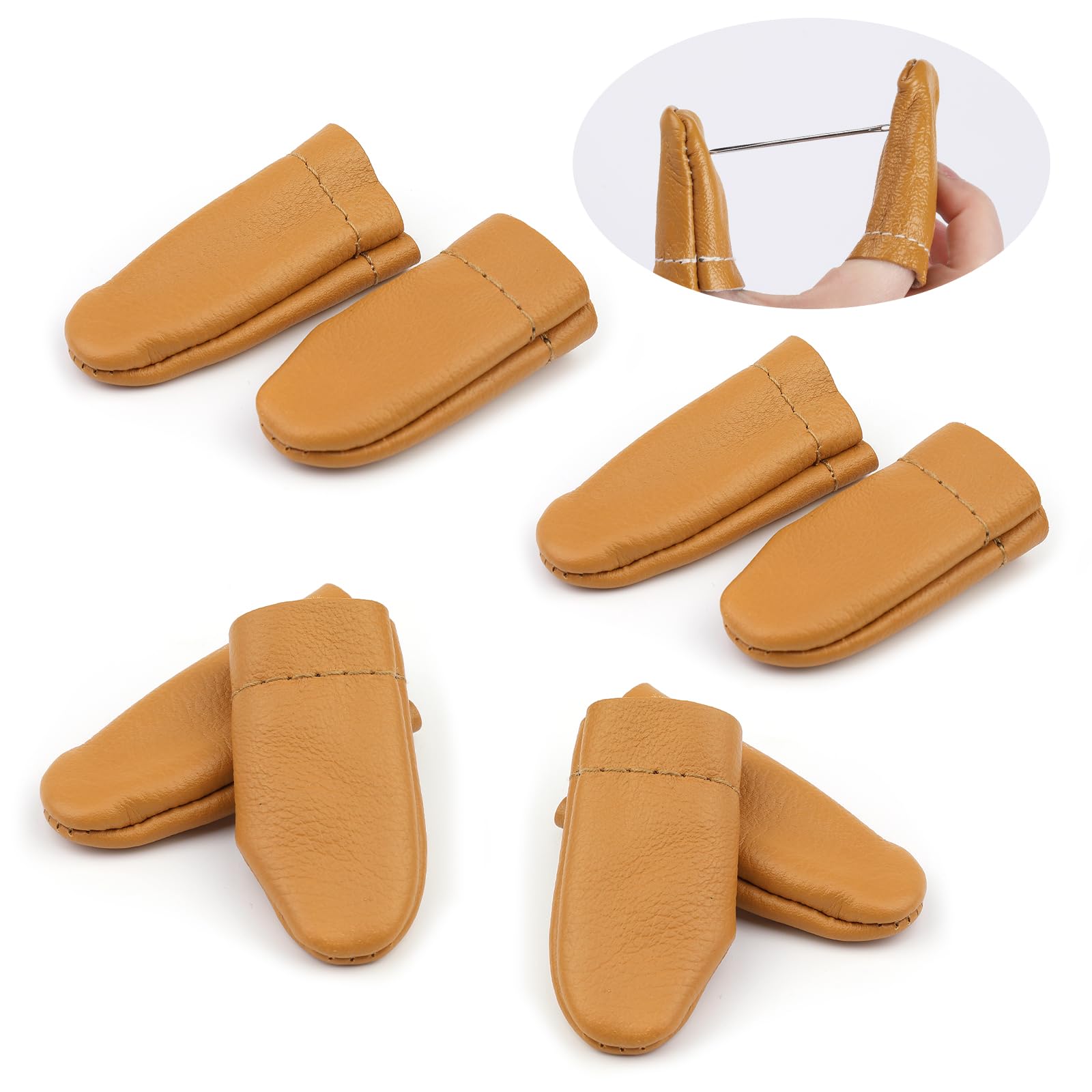 JUAYING 4 Pairs Sewing Thimble, Leather Finger Protector, Needle Felting Knitting Finger Thimble Guards Tools, for Hand Craft Sewing Needlework Handmaking(Random Color)