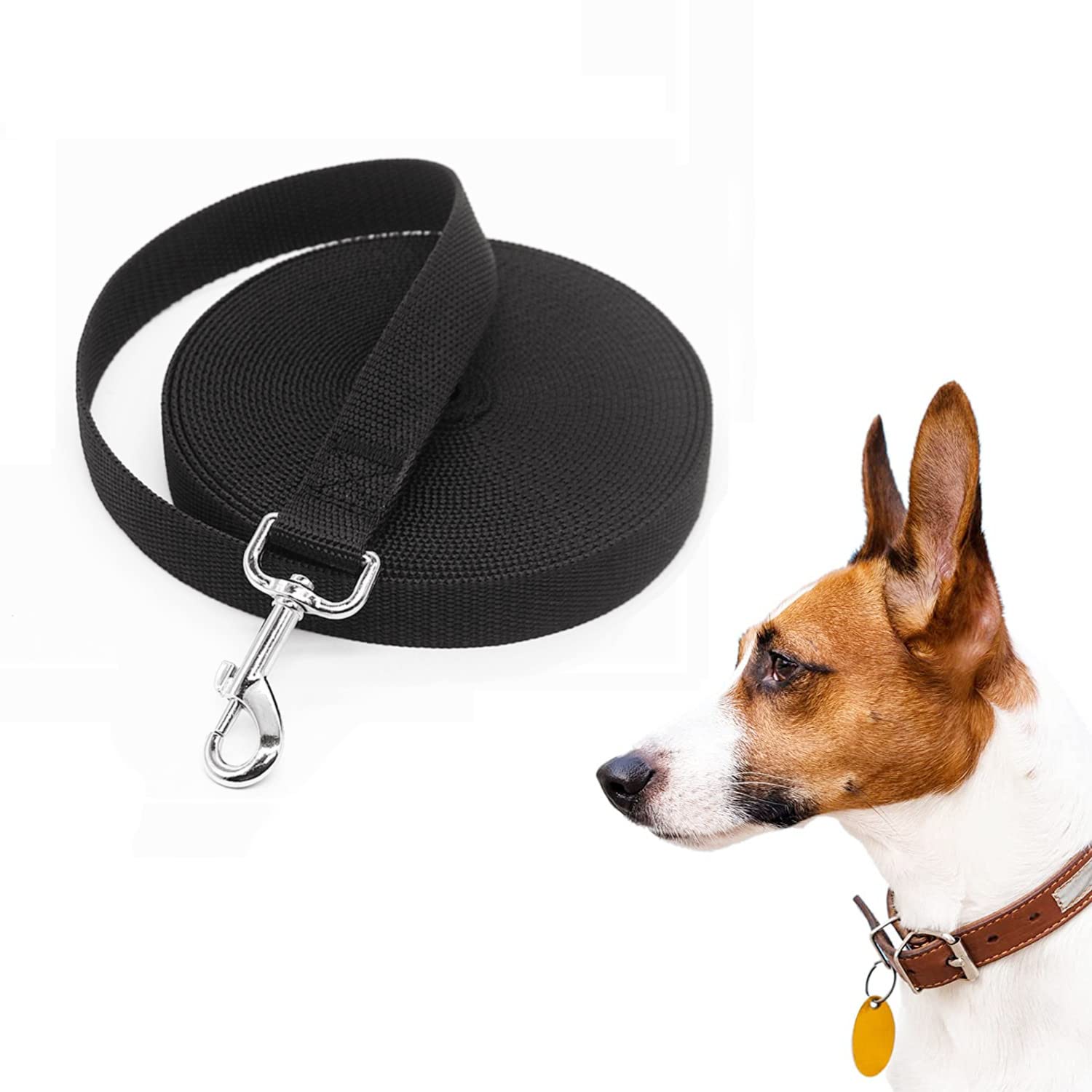 LATRAT Dog Lead 0.36-30 m Long Dog Training Lead for Small to Large Dogs (Black, 7 m x 1.5 cm 22 ft)