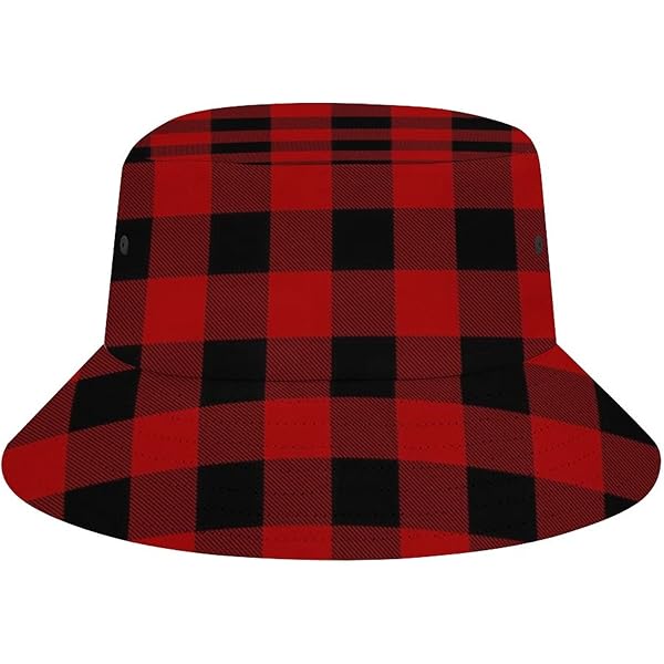 【Forestry Bubo】バケットハット 赤黒チェック Red Black Buffalo Check Plaid Pattern Bucket Hat for Men Women