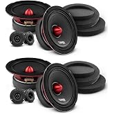 DS18 Car Audio Mid and High Complete Speaker/Tweeter Package with Foam Fast Rings Soundproof Sponge - Door Speakers for Car of Truck Stereo Radio Sound System - 4 Speakers, 4 Tweeters &amp; 2X Set Foams