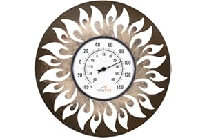 DREAMSKIP Decorative Outdoor Thermometer, Large Number Indoor Outdoor Thermometer, Black Metal Sun Wall Thermometer for Patio, Outside, Inside, Home, Garden, Room, Window, Greenhouse (13.8")