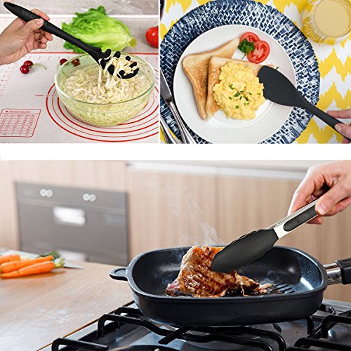 Kitchen Utensil Set - Silicone Cooking Utensils 10 Pieces - Nonstick cooking Tools&Accessories - Silicone Kitchen Utensils Black - For Pots&Pans- Gadgets,Serving Tongs,Spoon,Spatula Sets,Outdoor,Whisk - Thumbnail 3