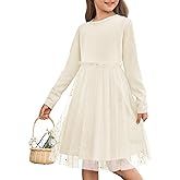 Yousify Girls Ribbed Tutu Dress Kids Long Sleeve Star Sequin Tulle Dress Birthday Party Dresses 5-14 Years