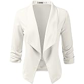 DOUBLJU Womens Casual Work 3/4 Sleeve Open Front Blazer Jacket with Plus Size Ivory X-Large