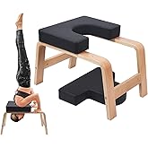 QVEEQ Yoga Headstand Bench, Yoga Inversion Chair, Headstand Trainer with Wood Frame and Pu Pad,Stand Yoga Chair Stress Relief