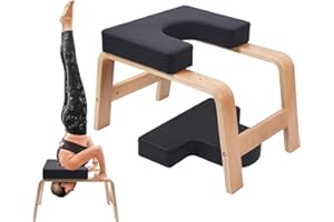 QVEEQ Yoga Headstand Bench, Yoga Inversion Chair, Headstand Trainer with Wood Frame and Pu Pad,Stand Yoga Chair Stress Relief, Balance Training, Body Shaping, Load Capacity 300 Pounds