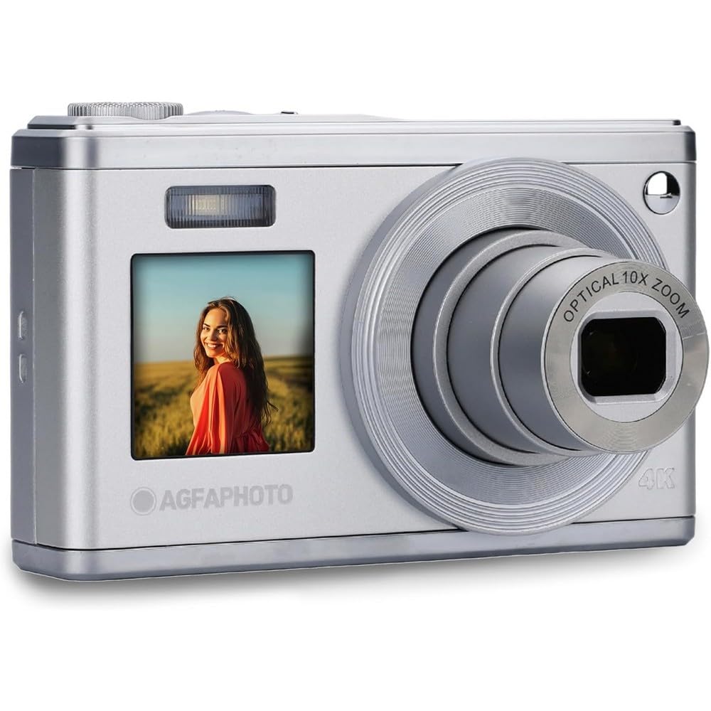 AGFA PHOTO Realishot DC9200 - Appareil Photo Numérique Compact, 24 MP, Vidéo 4K, Zoom Optique 10x, Ecran Double 2,8" + 1,54", Capteur CMOS, Stabilisation d'Image, Batterie Lithium - Silver