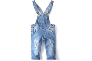 KIDSCOOL SPACE Little Girl Boy Jean Overalls,Toddler Ripped Denim Cute Slim Pants