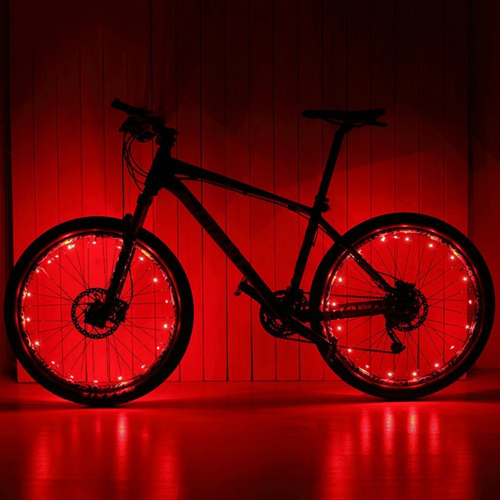 Front, Back AND both Wheel lights AND FREE credit card folding knife from Camp Luna Lover (Red)