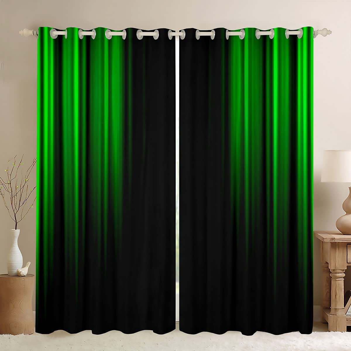 Abstract Ombre Curtains Kids Girls Boys Teens Green and Black Window Curtains for Bedroom Living Room,Gradient Window Treatment W46*L72 Inch
