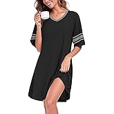 REGAI Womens Nightgowns Short Sleeve Sleepshirt Sleepwear Casual V Neck Sleep Dress Loungewear Nightshirts