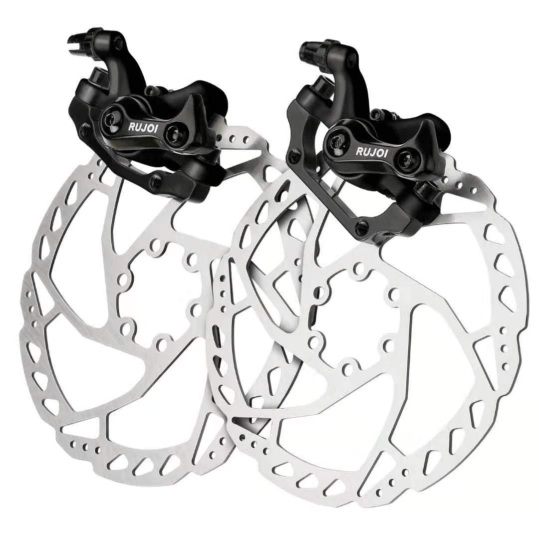 RUJOI Bike Disc Brake Kit, Aluminum Front and Rear Caliper, 160mm Rotor, Mechanic Tool-Free Pad Adjuster for Road Bike, Mountain Bike