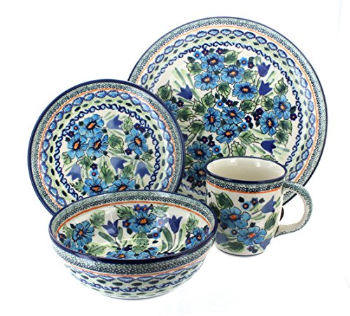 Blue Rose Polish Pottery Ballina 4 Piece Dinner Set