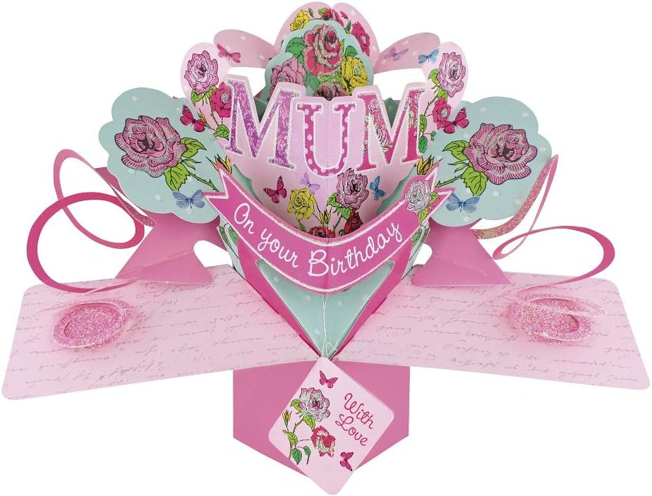 Second Nature Pop Ups, Mum Birthday Card, Pop Up Birthday Card For Mum, 3D Pop-Up Cards, Floral Pink Roses, Surprise Design