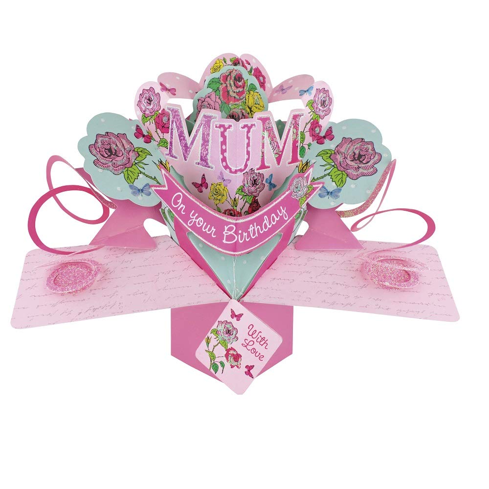 Second Nature Pop Ups - Mum Birthday Card - Pop Up Birthday Card For Mum - 3D Pop-Up Cards - Floral Pink Roses, Surprise Design, Perfect For Mothers, Pink Roses, Butterflies, Keepsake, Heartfelt Gift