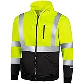 JORESTECH Hi-Visibility Full-Zip Safety Hoodie, ANSI/ISEA Compliant Reflective Work Sweater, 100% Polyester