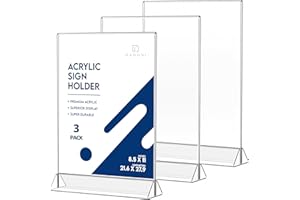 Danoni Clear Acrylic Sign Holder - 3Pack 8.5x11'' Flyer Document Brochure Display Holder with Double Sided Display for Office Desktop - Plastic Menu Stands Plastic Paper Holders for Restaurant