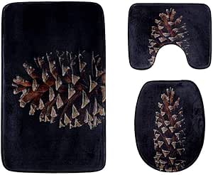 Juego de 3 Alfombrillas de baño con diseño de Conos de Pino con Copos