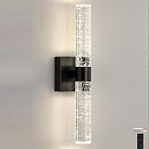 Amansour 15.3 Inch Hardwired Modern Wall Sconce,3CCT Dimmable Bubble Crystal Wall Lamp with Remote,Black Bathroom Light Fixture,1 Pack