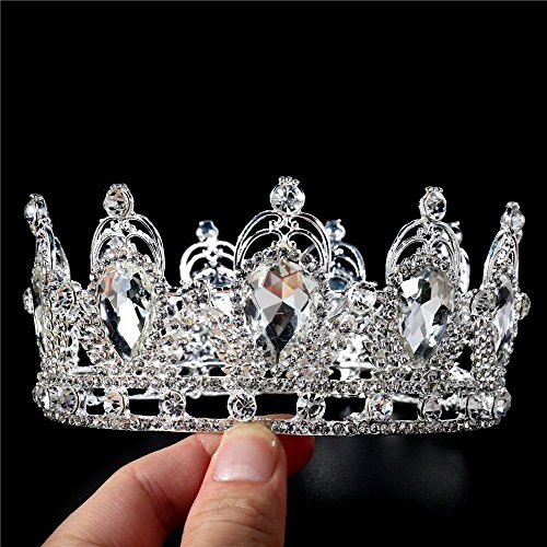 Pageant Wedding Crown Bridal Veil Headdress Oval Rhinestones Tiara Silver Plated, Charming Sparkly Bride Tiara Head-wear for Women Costume Prom Birthday Christmas Parties Gift Jewelry King Heavy