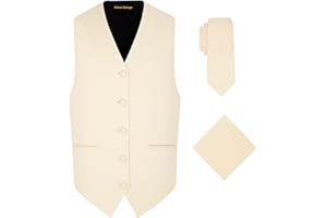 Oliver George 3pc Men's Solid Formal Suit Vest Waistcoat Tuxedo Dress Vest Necktie Handkerchief Set For Suit or Tuxedo