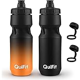QuiFit Cycling Water Bottle 24oz, 2 Pack Sports Water Bottle BPA Free, Leakproof, Lightweight, With Dust Cap, Fits for Most Bike Drink Holder, for Biking, Running, Travel(Black+Black Orange, 24oz)