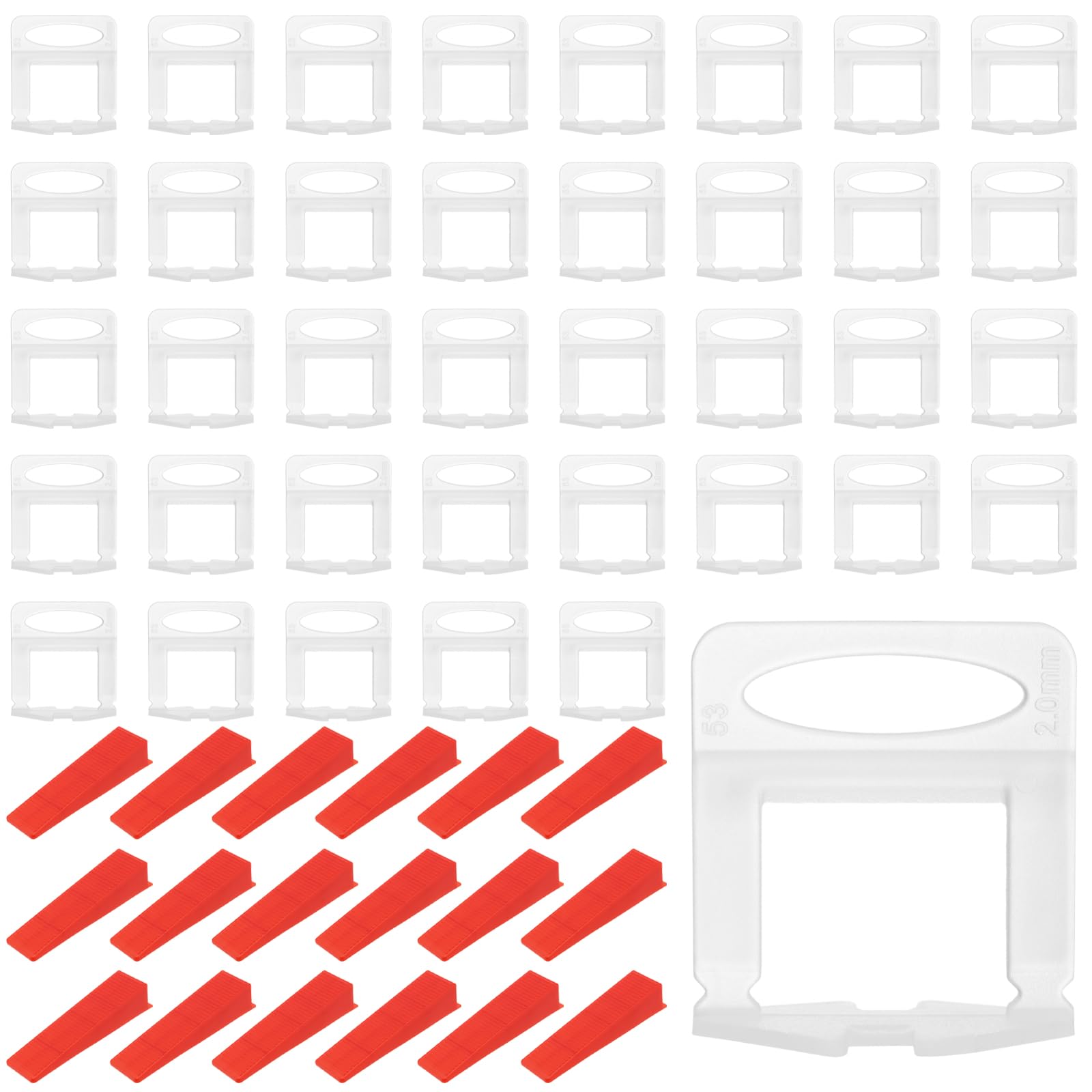 ZEONHEI 800PCS 2mm Tile Leveling System, 700 PCS Reusable Tile Spacers Positioning Leveling, 100 PCS Red Tile Wedges Practical Regulator Tile Tool for Wall Floor Tile Laying