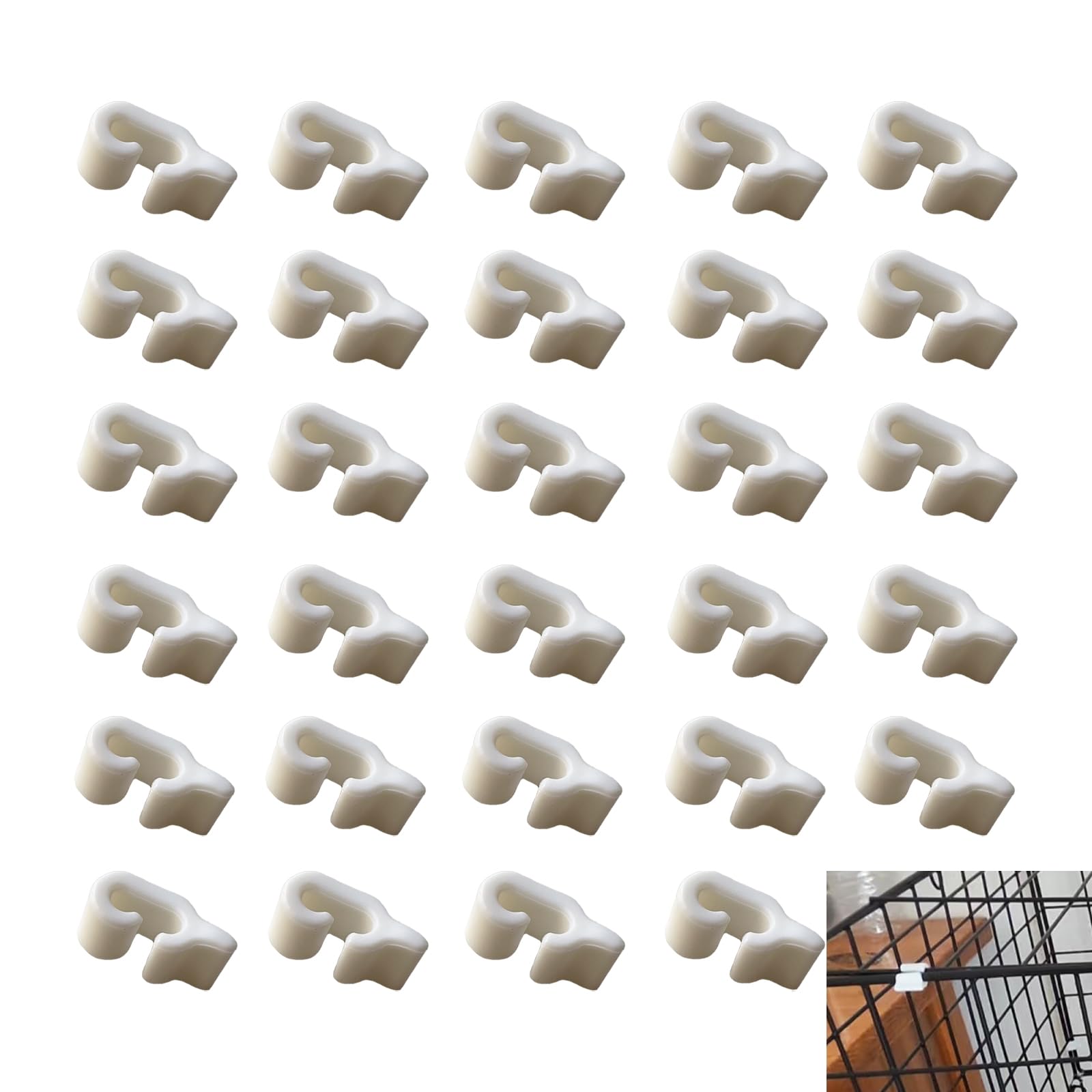 Photo 1 of 60 Pcs Detachable Pet Cage Door Clip, Plastic Lock Snap Cat Fence, White Rabbit Cages Connector Clamp for Small Pet Bird Hamster Cage