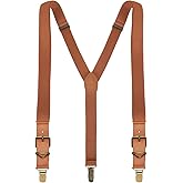 Yinews Brown Suspenders for Men Lengthen Braces Bronze Metal Clip, 49” Elastic Adjustable Y-Sharp Straps Tall Men's Suspenders Wedding Party