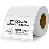 YIKIADA White Direct Thermal Labels Vinyl 3 × 2 Inch Self-Adhesive Rectangle Stickers Roll Waterproof Printer Decals Name Tag for QR Code DIY Office Address 500 PCS