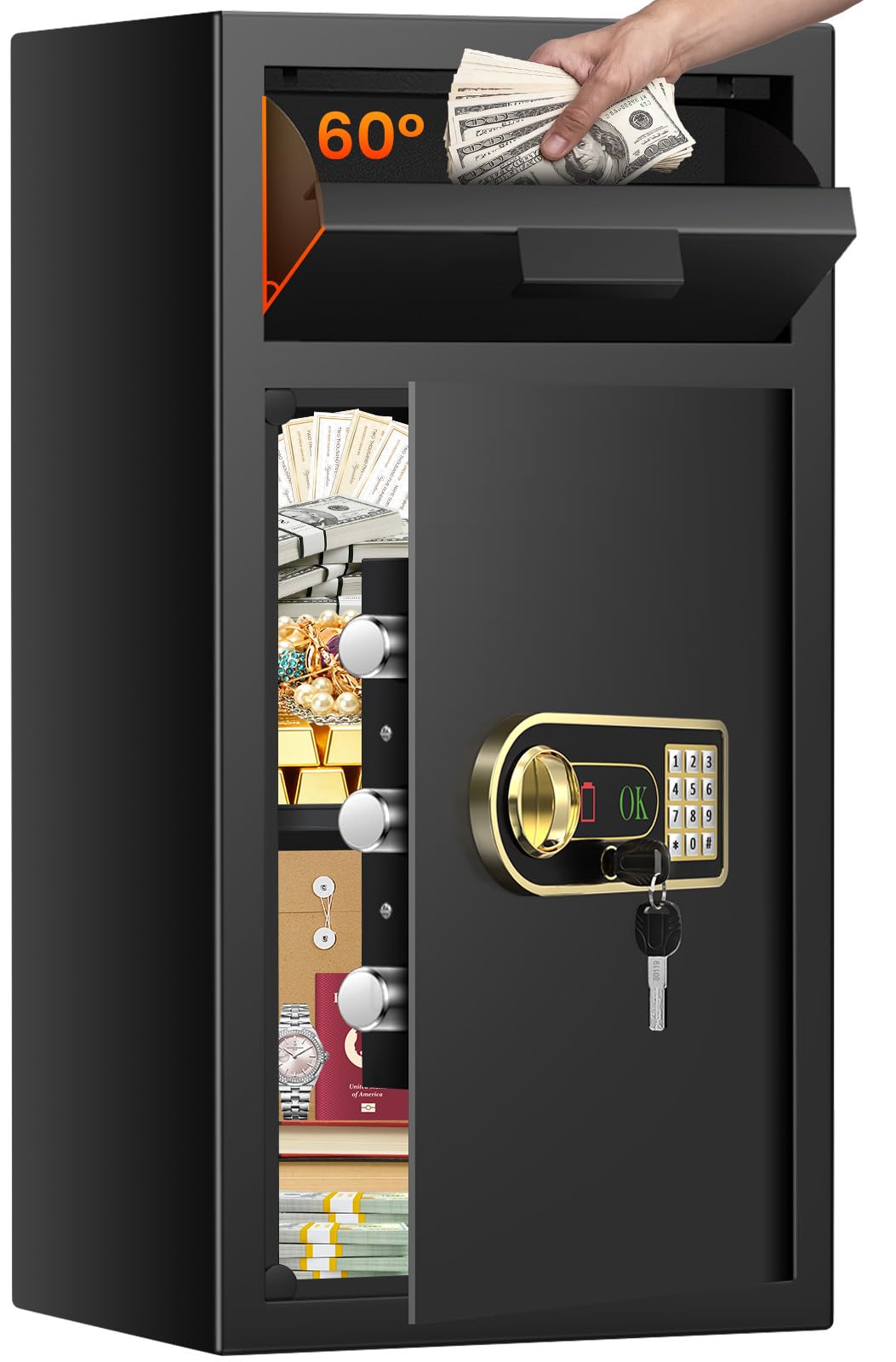Photo 1 of ***Door Damaged***7.5 Cuft Large Commercial Drop Safe for Business, Anti-theft Depository Safe Box with Drop Slot, Digital Keypad, Spare Key and Removable Shelf, Heavy-duty Cash Drop Box Safe for Bars Office Retail