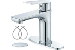 Mosson Bathroom Faucet Chrome Bathroom Sink Faucet with Pop-Up Drain & Deck Plate,Single Handle Bathroom Faucet for Sink 1 or