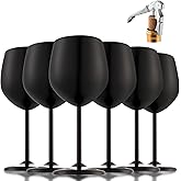UNISWEET Stainless Steel Wine Glasses, Unbreakable Matte-Black Wine Glass 18 oz Unique Metal Wine Goblets for Outdoor, Travel, Camping, Pool, Ideal Gift for Wine Lovers (6 cups + 1 bottle opener)