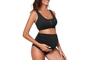 Century Star Maternity Swimsuit High Waist Ribbed Two Piece Bikini Set Bathing Suit for Women Pregnancy Swimwear