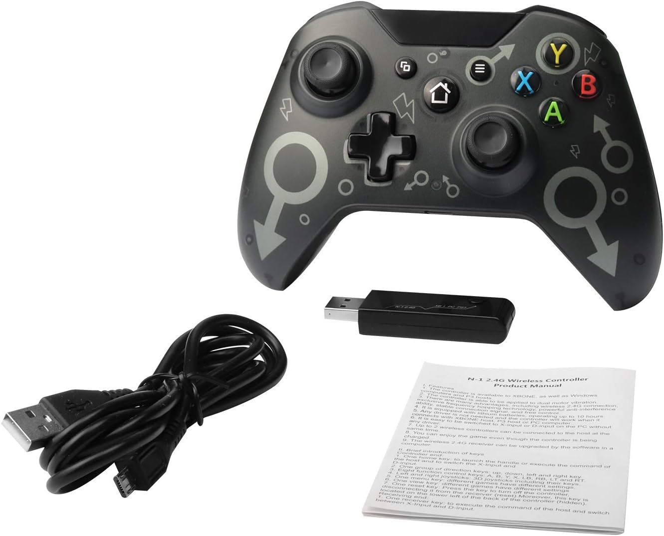 [2020 Newest Version] Xbox One Wireless Controller, W&O Wireless PC Gamepad with 2.4GHZ Wireless Adapter, Compatible with Xbox One/One S/One X/P3 Host/Windows 7/8/10 (Black): Computers & Accessories