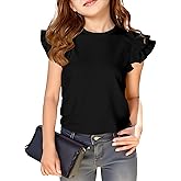 Haloumoning Girls T Shirts Double Layer Ruffle Short Sleeve Kids Summer Crewneck Tunic Tee Tops 5-14 Years