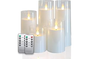 Fo32won White Flameless Candles with Remote and Timer, 3D Flame Battery Operated LED Candles for Christmas Home Decor, One Battery Controlled Long Lasting Flickering Pillar Candles Set of 5