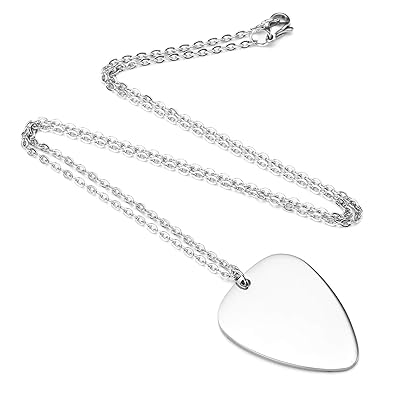 Personalized Master Personalisiert Gravur Edelstahl Halskette Gitarre Plektrum Herz Anhänger mit 24' Kette Silber