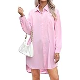 Wowcarbazole Womens Button Down Shirt Dresses Casual Long Sleeve Collared Shirts Oversized Blouse Tops with Pocket