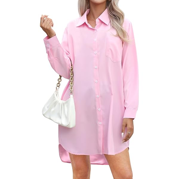 Choichic Shirt Dresses for Women with Pockets Long Sleeve Oversized Button  Down Shirts Tunics Blouse Tops Small Rose at Amazon Women's Clothing store