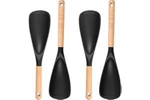4 Pcs Multifunction Spatula Cooking Spoon, Spatula Spoon Silicone Heat Resistant, Wood Handle Spoons for Nonstick Cookwares, 