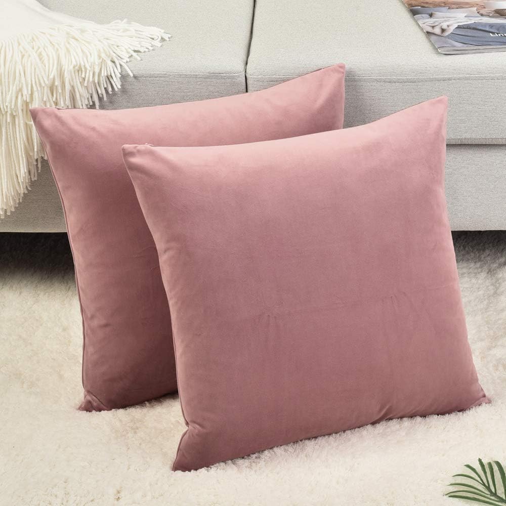 Rythome Comfortable Throw Pillow Cover for Bedding, Decorative Accent Cushion Sham Case for Couch Sofa, Soft Solid Velvet with Zipper Hidden - 22"x22", Mauve Pink: Home & Kitchen